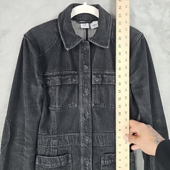 Armani Exchange Denim Jacket Womens Size S Dark Gray Stretch Collared Snap - Picture 5 of 8